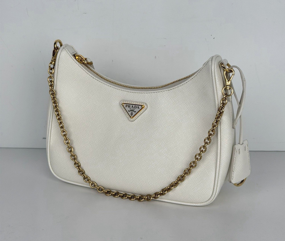 Prada Re-Edition 2005 Shoulder Bag White Saffiano Leather with Gold Hardware E-3